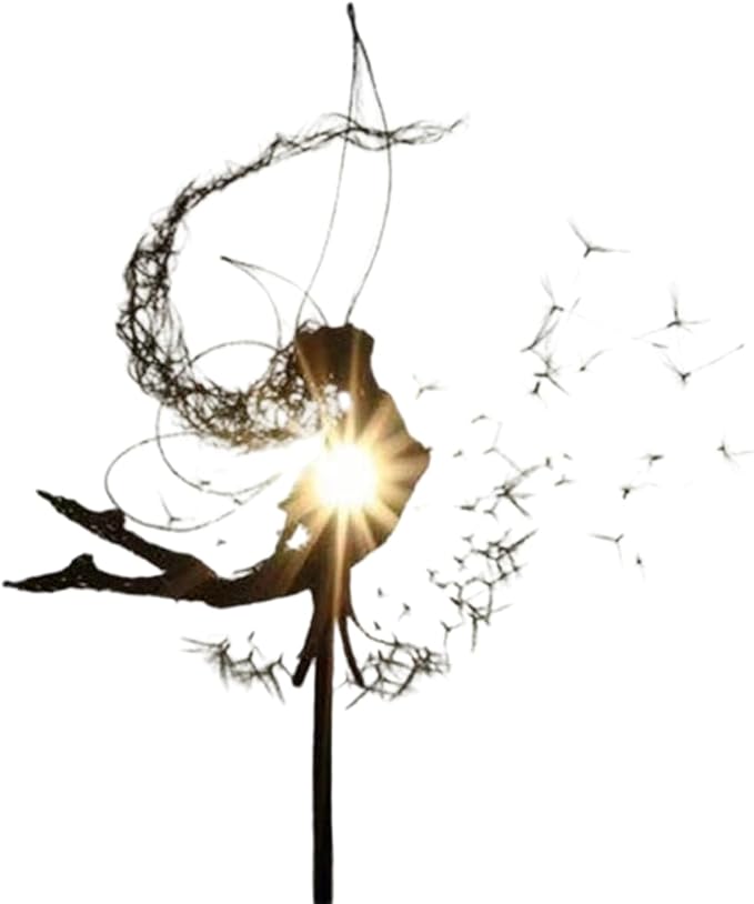 Fairies Wire Dandelion Stainless Garden Art Sculpture Steel Statue, Dancing Fairy Dandelion Garden Ornaments Art Decorations for Outdoor Yard Lawn Patio (F)