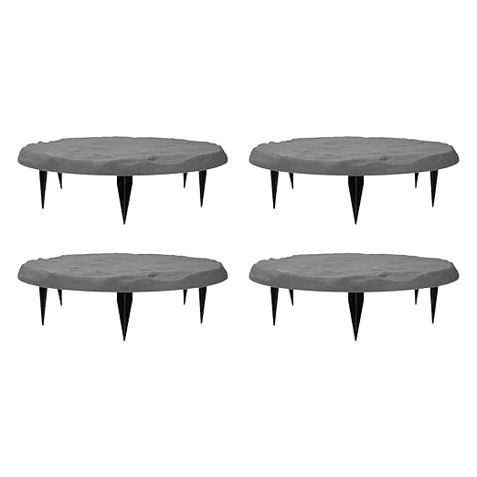 Outdoor Stepping Stones Garden Pathway Stones Landscape Stones 15.71in Round Polypropylene Resin with 6 Ground Stakes for Lawn Decor Walkway (Grey)