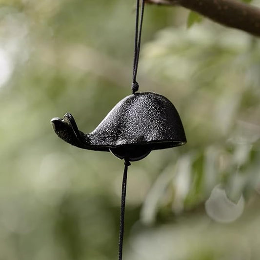 Japanese Bless Whale Small Wind Chimes Outdoor, Iwachu Cast Iron Lucky Temple Wind Bell Memorial and Sympathy Wind Chimes for Outside Good Luck for Garden, Patio, Balcony