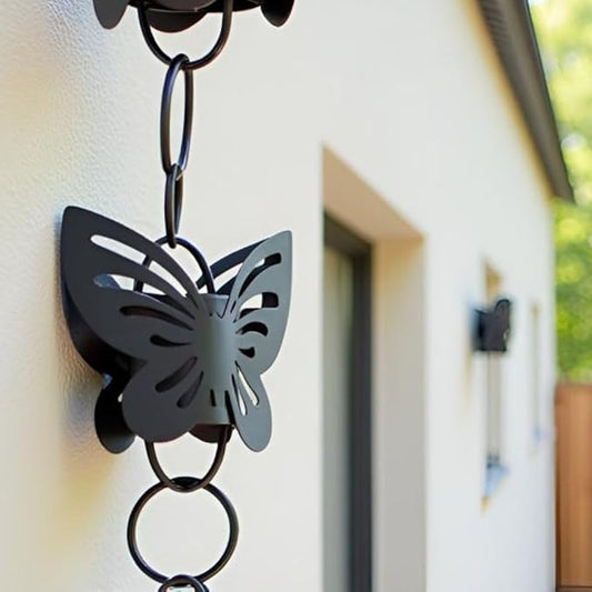 Black Rain Chains for Gutters, Butterfly Rain Chain, Butterfly Garden Decor, 7.5 feet Long