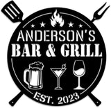 MeMate Bar & Grill Signs,Large Metal Sign Outdoor,BBQ Zone Sign,Grill to Personalize,Personalized Barbecue Signs Kitchen Decor,Custom Name Outdoor Plaques for Backyard Oasis Patio,Bar & Grill (Black)