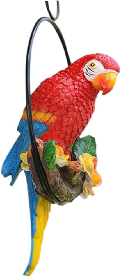 Hanging Parrot Garden Decor Resin Parrot Statue Outdoor Decor Parrot on Perch Garden Sculpture Parrot Statue Garden Sculptures for Outdoor Garden Decorations Vivid Arts Garden Ornaments Red