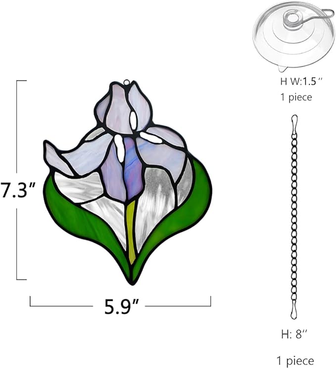 Iris Flower Stained Glass Window Hangings,Iris Flower Gifts for Women,Artificial Flowers Stained Glass Suncatcher for Window, for Mom