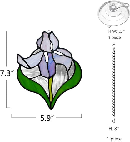 Iris Flower Stained Glass Window Hangings,Iris Flower Gifts for Women,Artificial Flowers Stained Glass Suncatcher for Window, for Mom