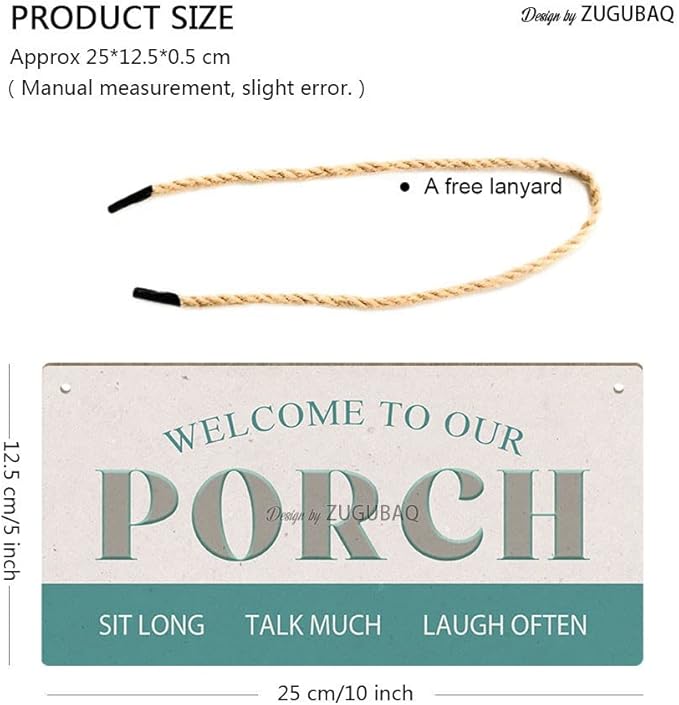 Welcome to Our Porch Sit Long Talk Much Laugh Often Wood Sign Farmhouse Patio Wooden Hanging Sign Plaque Retro Wall Art Decor for Home Decoration 5 x 10 Inches