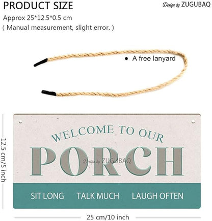 Welcome to Our Porch Sit Long Talk Much Laugh Often Wood Sign Farmhouse Patio Wooden Hanging Sign Plaque Retro Wall Art Decor for Home Decoration 5 x 10 Inches