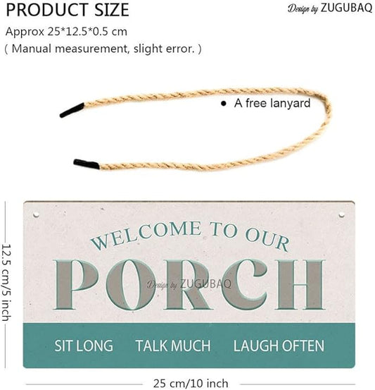 Welcome to Our Porch Sit Long Talk Much Laugh Often Wood Sign Farmhouse Patio Wooden Hanging Sign Plaque Retro Wall Art Decor for Home Decoration 5 x 10 Inches