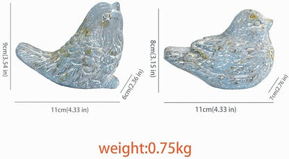 BIG FORTUNE Outdoor Bird Statues Bird Decor Figurines for Home Cement Bird Sculpture for Patio Yard Lawn Ornament, 2style/Set,Indoor Outdoor Bird Decorations Statue(Blue)