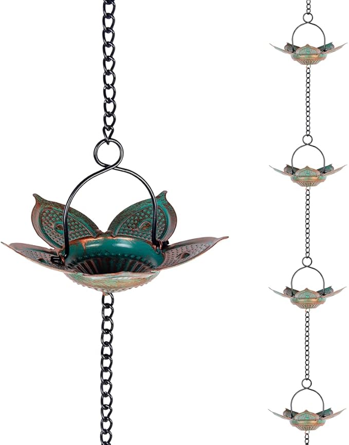 8.3 FT Lotus Rain Chain, Metal Rain Chains for Gutters with 12 Cups, Adjustable Rain Catcher Chain for Eaves Drainage, Replacement for Downspout, Outdoor Decor