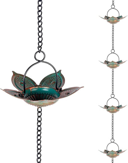 8.3 FT Lotus Rain Chain, Metal Rain Chains for Gutters with 12 Cups, Adjustable Rain Catcher Chain for Eaves Drainage, Replacement for Downspout, Outdoor Decor