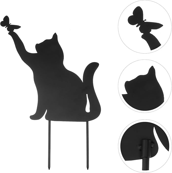 Yardwe Metal Cat Garden Statue Outdoor Animal Decoration 14.56X9.44In Black Cat Ornament for Patio Lawn Backyard