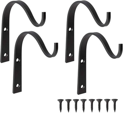 4 Pack Black Iron Wall Hooks for Hanging Plant Lanterns, Plant Hanger Fence Metal Bracket for Bird Feeders, Wind Chimes, Mason Jar Sconces, Light Outdoor Indoor Rustic Home Decor, 4 x 3 Inch