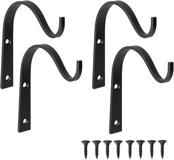 4 Pack Black Iron Wall Hooks for Hanging Plant Lanterns, Plant Hanger Fence Metal Bracket for Bird Feeders, Wind Chimes, Mason Jar Sconces, Light Outdoor Indoor Rustic Home Decor, 4 x 3 Inch
