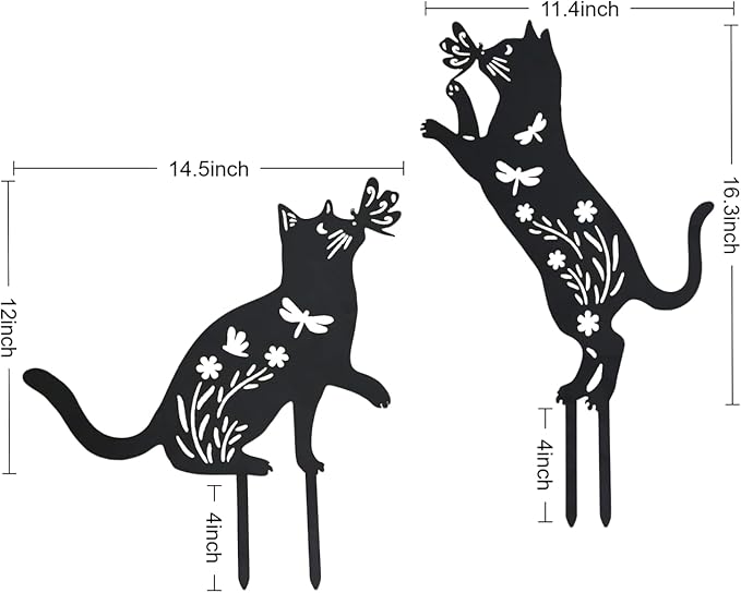 Outdoor cat Metal Garden Statue Black cat Silhouette Outdoor Garden Decoration Outdoor cat Statue for Lawn Yard, cat Art Animal Garden Pile, Lawn Yard Art