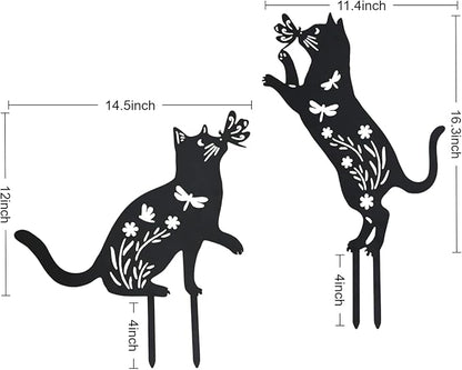 Outdoor cat Metal Garden Statue Black cat Silhouette Outdoor Garden Decoration Outdoor cat Statue for Lawn Yard, cat Art Animal Garden Pile, Lawn Yard Art