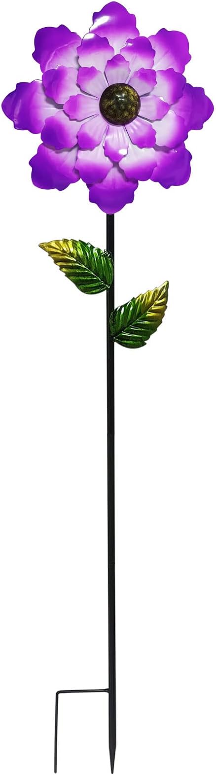 Metal Flower Garden Stakes Yard Art, 42" Large Handcrafted Purple Metal Outdoor Decor Lawn Pathway Ornaments Garden Decorations