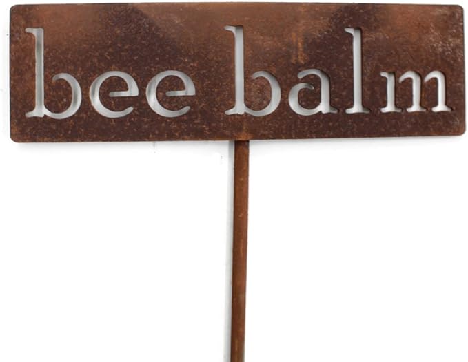 Classic Metal Garden Markers 19 Inches Tall (bee balm, Naturally Rusted)