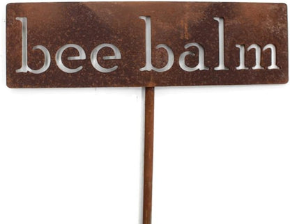 Classic Metal Garden Markers 19 Inches Tall (bee balm, Naturally Rusted)