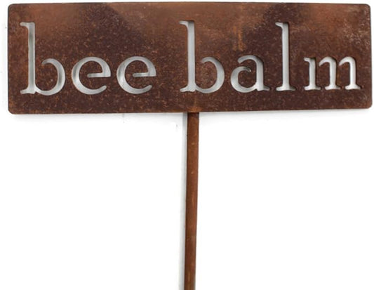 Classic Metal Garden Markers 19 Inches Tall (bee balm, Naturally Rusted)