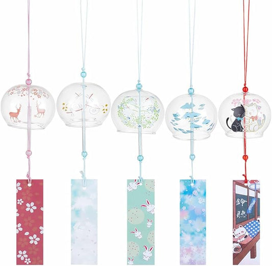 OLYCRAFT 5pcs 5 Styles Japanese Wind Chimes Animal Theme Handcrafted Glass Wind Bells Glass Wind Bells Creative Hanging Pendants for Home Garden Wedding Indoor Outdoor Decoration
