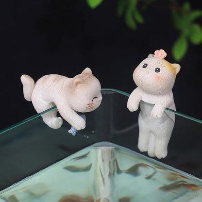 Miniature Hanging Cat Figurines Flower Pot and Vase Hugger Cute Resin Kitten Bonsai Terrarium Edge Decor Planter Pot Hanger Fairy Garden Ornaments