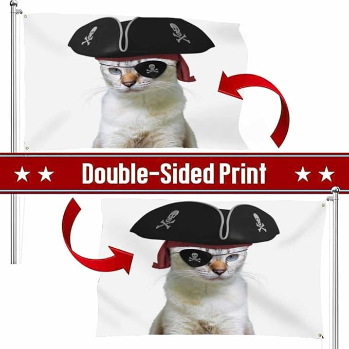 Swono Cat Pirate Flag - 3x5 ft Funny Animal Skull Blindfold Triangular Flag Kitten Captain for Outdoor & Indoor