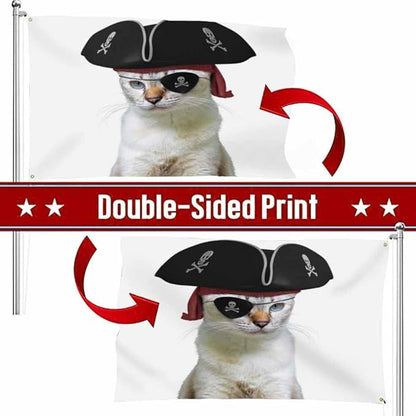 Swono Cat Pirate Flag - 3x5 ft Funny Animal Skull Blindfold Triangular Flag Kitten Captain for Outdoor & Indoor