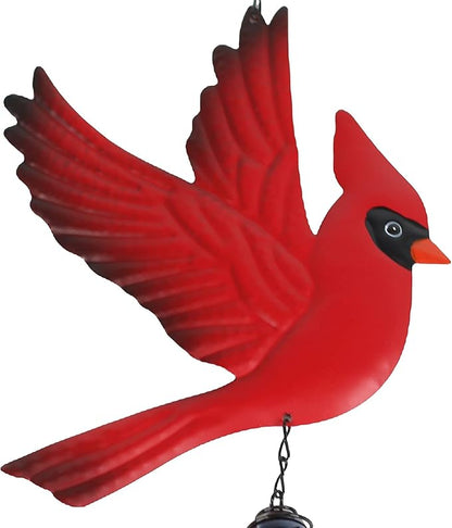 Tinsow Cardinal Bird Wind Chime Christmas Hanging Decorations Bell Outdoor Wind Chime Outdoor Decoration for Patio, Deck, Yard, Garden (Red-Flaping)