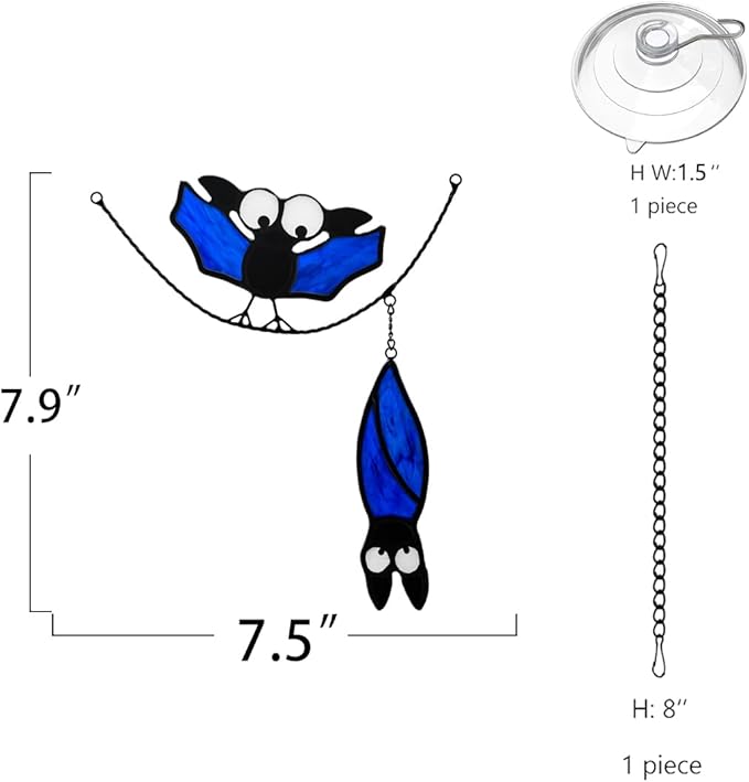 BOXCASA Bat Stained Glass Suncatcher for Window Hangings,Bat Halloween Decoration for Party,Cute Bat for Livingroom Bedroom,Halloween Bat Ornament for Windows,Balconies,Yards