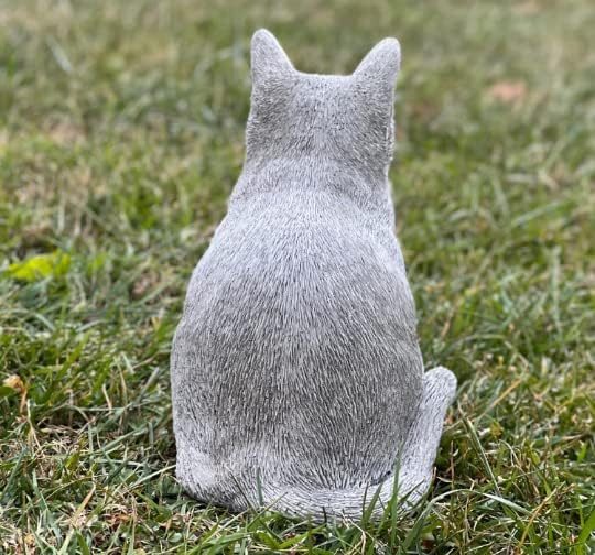 Grey cat Statue Stone cat Figurine Tabby cat Sculpture Outdoor Lawn Ornament Backyard Decor Concrete Cat Memorial Decoration