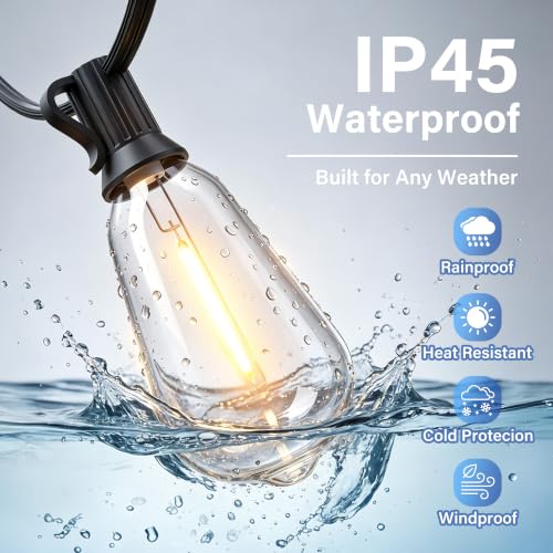 Guhope 54 FT Dimmable Edison LED String Lights - IP45 Waterproof, Timer, Remote