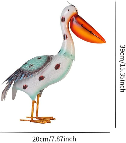 Baoblaze Pelican Statue Garden Sculpture Standing Vivid Metal Craft Outdoor Decoration Figurine for Pool Flowerbed Backyard Porch Lawn