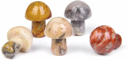 15PCS Crazy Agate Natural Stones Mushroom Sculpture Decor Crystal for Home Crafts Flower Pot Gemstone Mini Mushroom Hand Making Yard Decoration