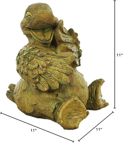Slip The Duck Stone Garden Statue 11in Tall Brushed Moss Cypress Color