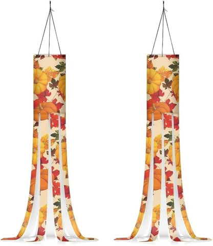 Jeiento Fall Pumpkin Windsock Pack of 2,Fall Thanksgiving Windsocks Decoration 40 Inch Wind Socks for Front Yard Patio Lawn Garden Party Decor
