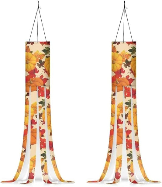 Jeiento Fall Pumpkin Windsock Pack of 2,Fall Thanksgiving Windsocks Decoration 40 Inch Wind Socks for Front Yard Patio Lawn Garden Party Decor