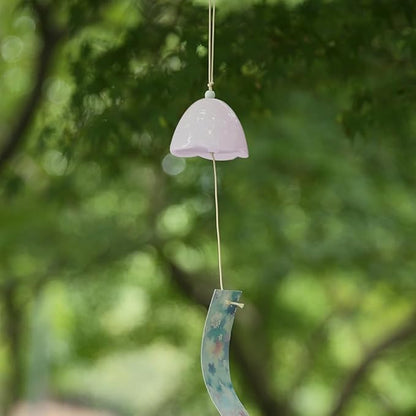 Ceramic Cherry Blossom Small Japanese Wind Chimes Outdoor, Handmade Pendants Wind Bells/Ceramic Wind Chimes for Outside with Soothing Melodic Tones for Garden Patio Balcony Home Décor (Pink)