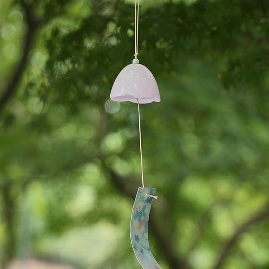 Ceramic Cherry Blossom Small Japanese Wind Chimes Outdoor, Handmade Pendants Wind Bells/Ceramic Wind Chimes for Outside with Soothing Melodic Tones for Garden Patio Balcony Home Décor (Pink)