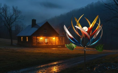 Wind Spinners for Yard and Garden, Solar Lighted Metal Wind Spinner, Large Kinetic Garden Sculptures (Colorful)