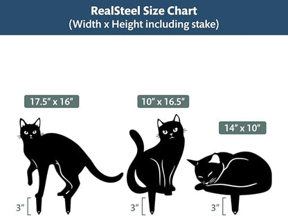 RealSteel Garden Art Cats 3 Pack (2nd Edition) – Metal Cat Yard Stakes & Outdoor Garden Statues – Decorative Lawn & Patio Art for Cat Lovers – Zen Garden & Spring Outdoor Décor – Penny Vein