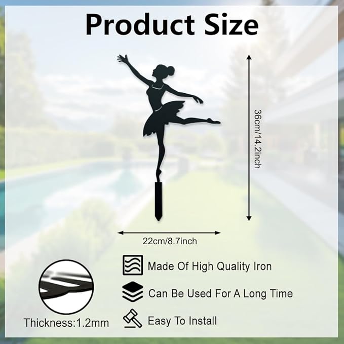WADORN Dancing Lady Decorative Silhouette Garden Stakes, Metal Dancing Theme Stakes Statues Ornaments Lovers Gifts Yard Art Black Silhouette Yard Outside Decor for Backyard Patio, 14.1x8.7 Inch