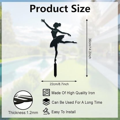 WADORN Dancing Lady Decorative Silhouette Garden Stakes, Metal Dancing Theme Stakes Statues Ornaments Lovers Gifts Yard Art Black Silhouette Yard Outside Decor for Backyard Patio, 14.1x8.7 Inch