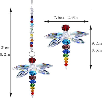 2-Pack Hanging Dragonfly Crystal Suncatcher - Rainbow Beads & Prisms for Home Windows, Christmas Tree & Holiday Decor
