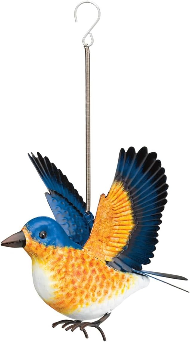 Regal Art & Gift Bird Bouncie - Bird Garden Decor Outdoor Metal Bird Hanging Ornament for Yard Patio Lawn - Blue Bird