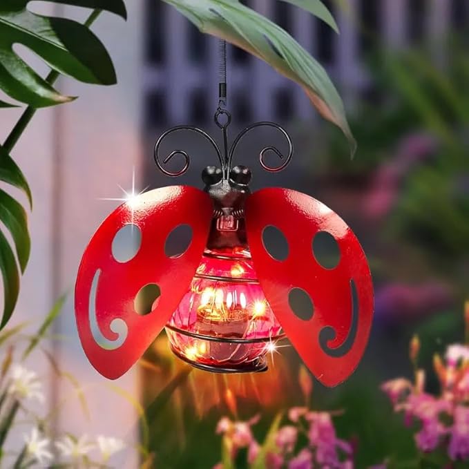 EVOLUX Solar Outdoor Ladybug Lights for Garden - Outdoor Statues Figurine Lights for Lawn, Patio, Balcony, Yard Ornament Cut Housewarming Gifts(2 pcs)