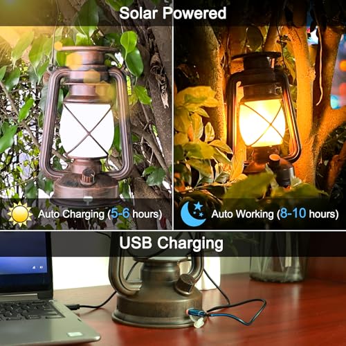 Solar Lantern - Flickering Flame LED Vintage 2Pack