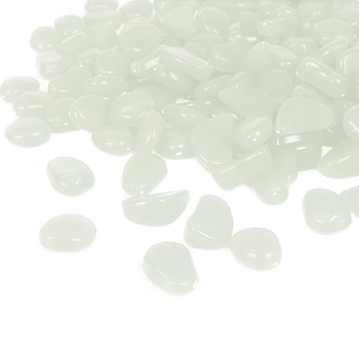 Glow in the Dark Garden Pebbles 150pcs Outdoor Decor Bulk Blue Eden Glow Stones DIY Walkway Driveway Fairy Decoration Luminous Rocks Aquarium Fish Tank Gravels (White in Daytime, Blue in the Dark)