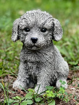 Puppy Doodle Figurine Garden Statue Little Dog Figure Outdoor Sculpture Backyard Decor Concrete for pet Lovers Gift Pet Memorial Stone