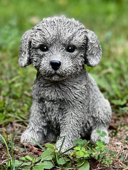 Puppy Doodle Figurine Garden Statue Little Dog Figure Outdoor Sculpture Backyard Decor Concrete for pet Lovers Gift Pet Memorial Stone