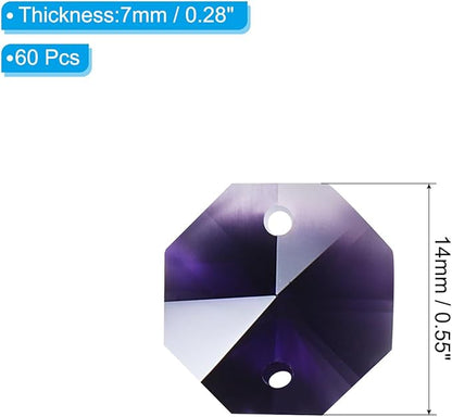 PATIKIL K9 Crystal Octagon Beads 2 Holes Pendants, 60 Pack 14mm Chandelier Prisms Parts Ornaments Hanging Beads for DIY Arts Crafts Decoration, Dark Purple